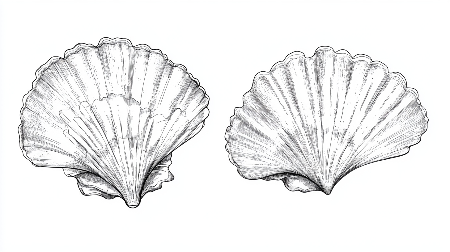 黑白手绘扇贝图案