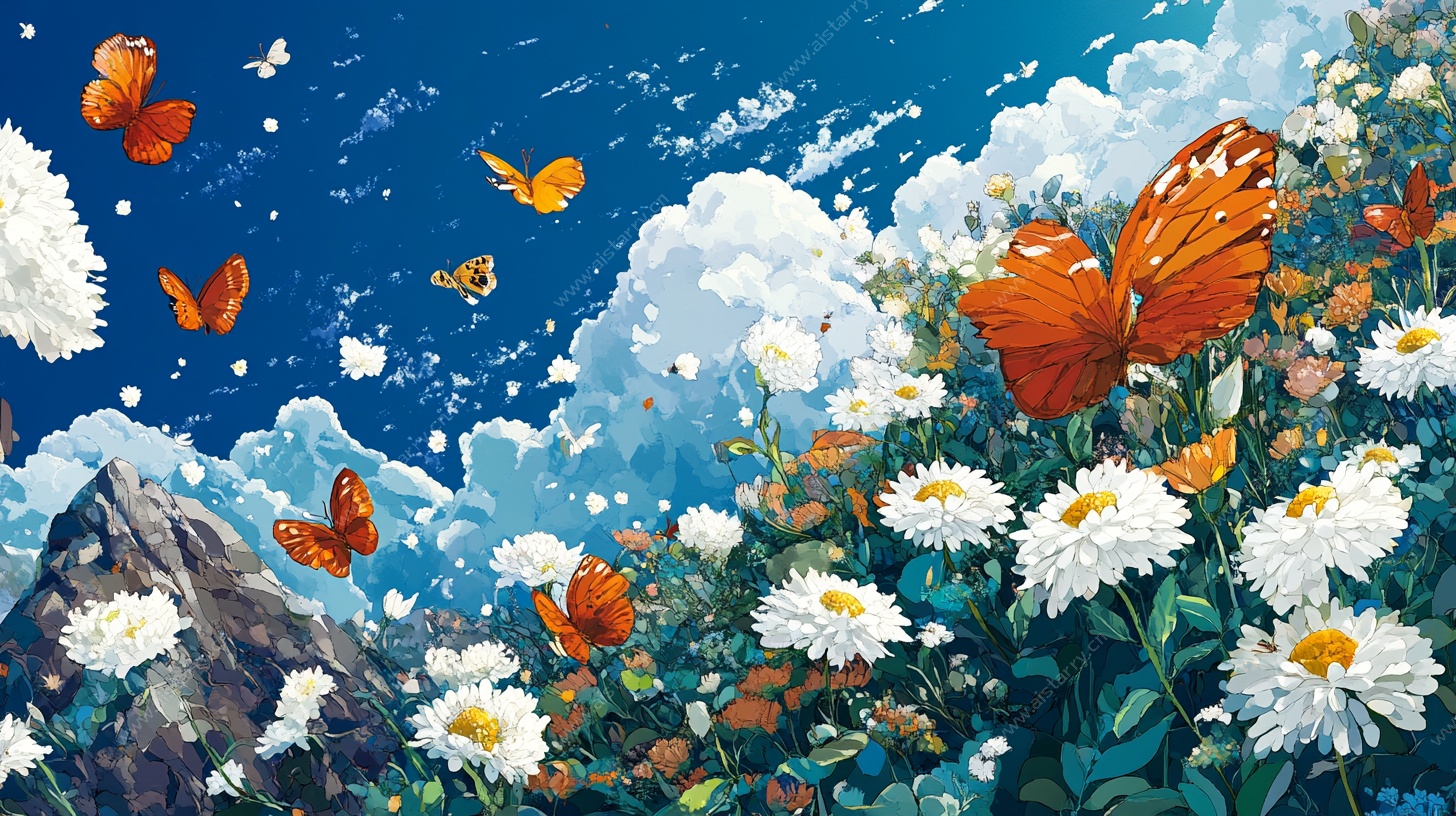 花海蝶舞的梦幻景致