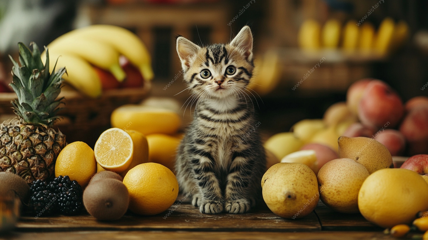 小猫置身缤纷水果间