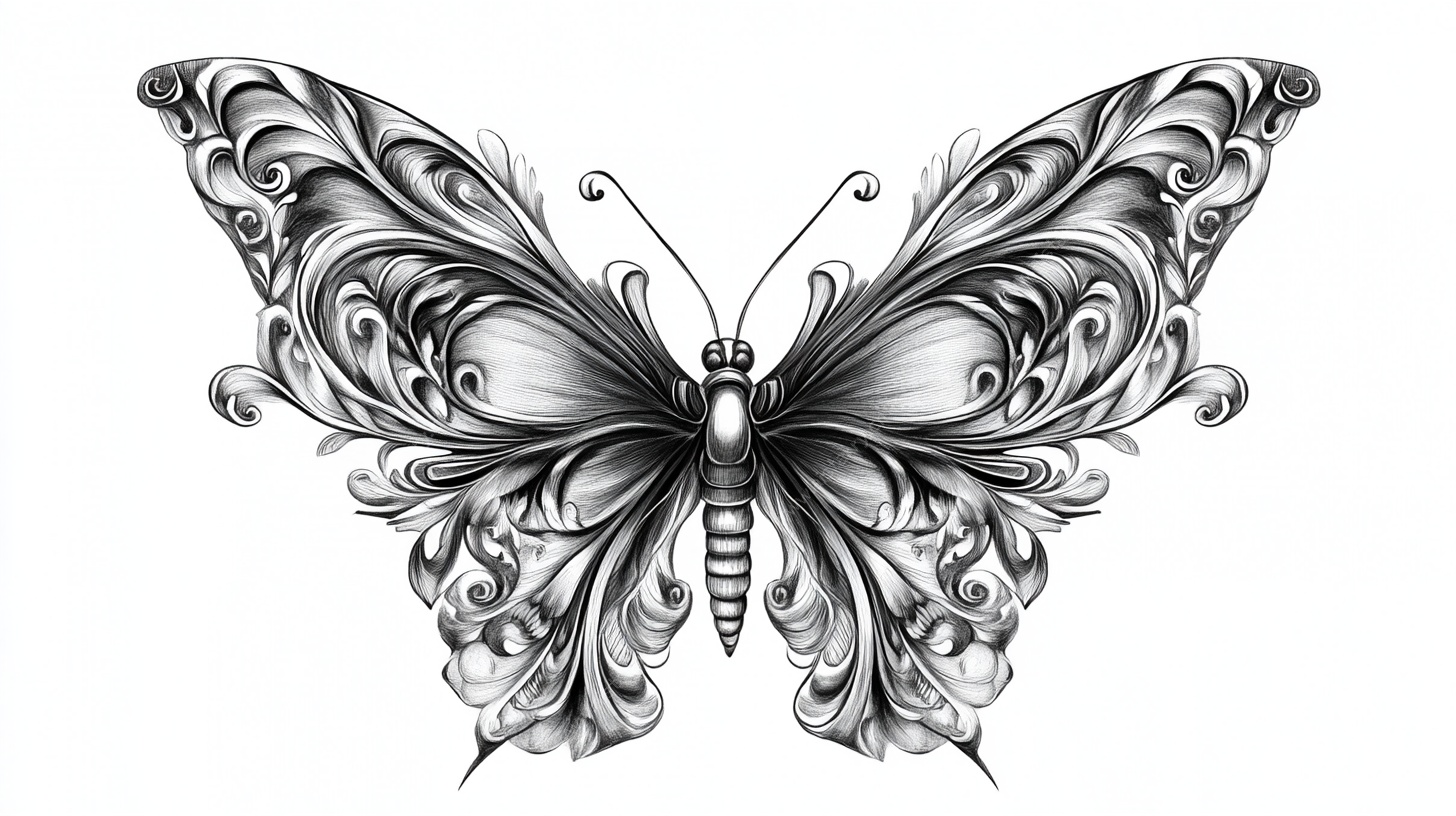 黑白花纹蝴蝶插画