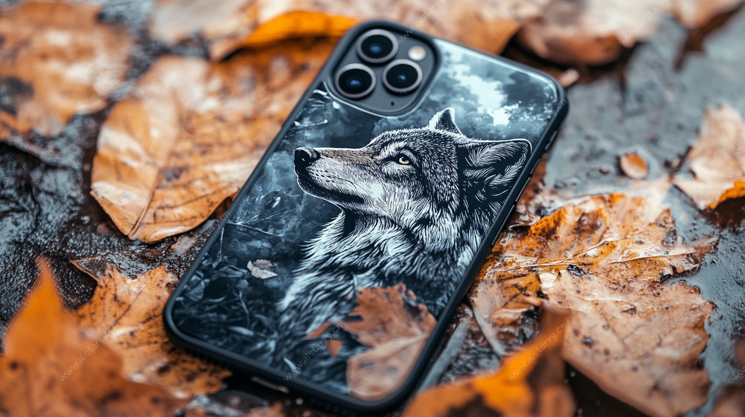 狼图案手机壳的秋日之景