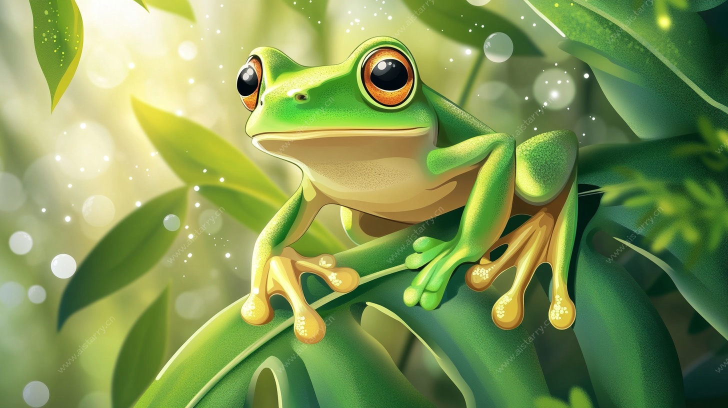 绿叶上的萌萌青蛙