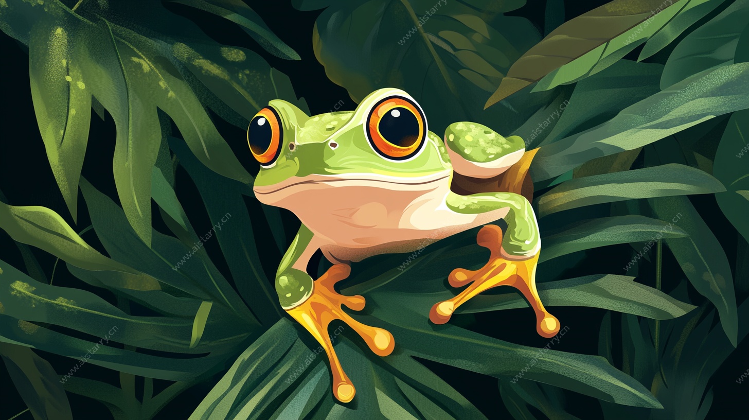 绿叶上的可爱青蛙