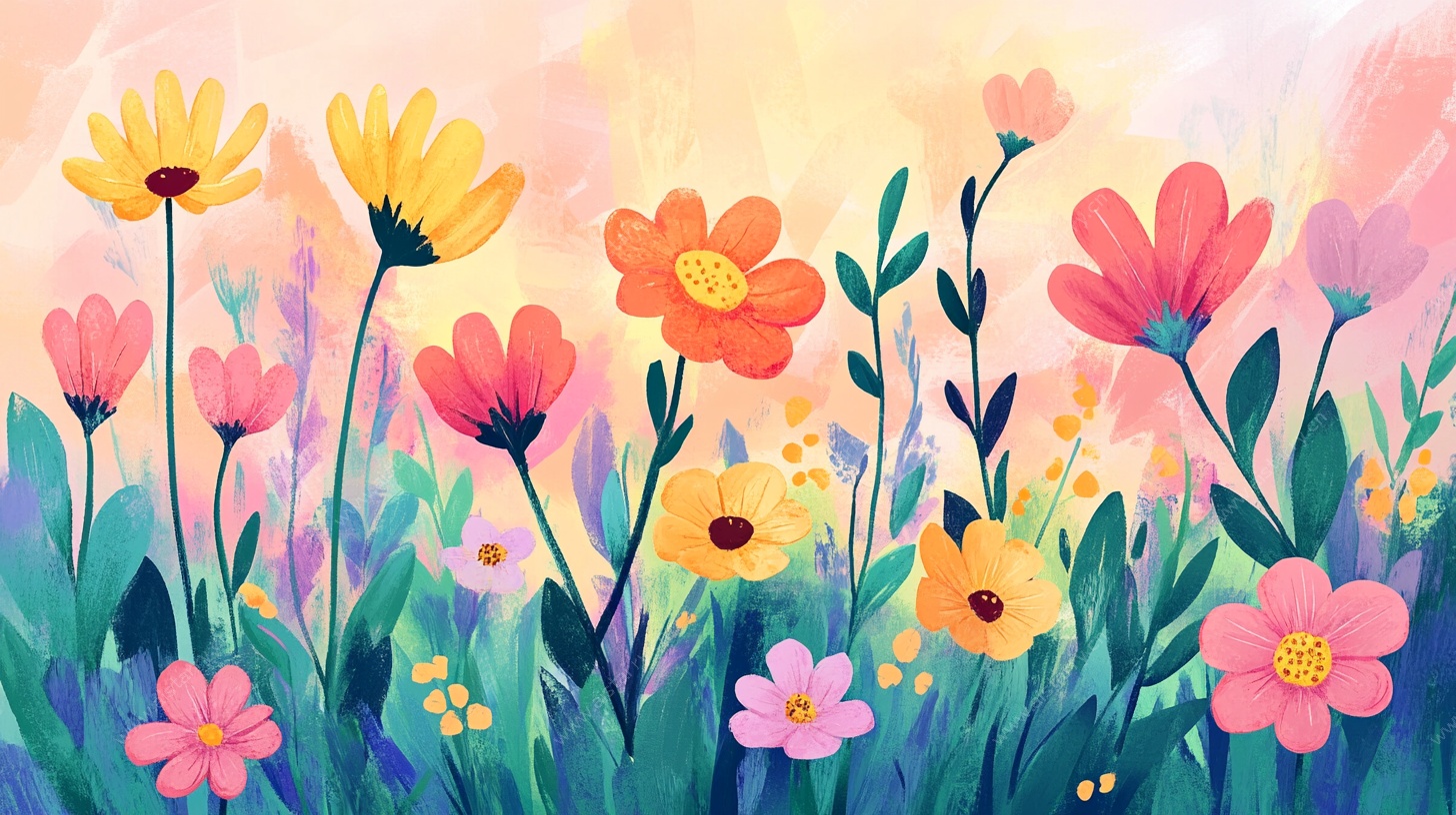 春日烂漫花海插画