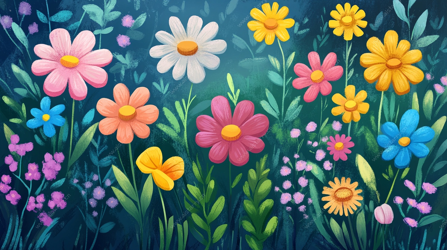 梦幻多彩花卉插画