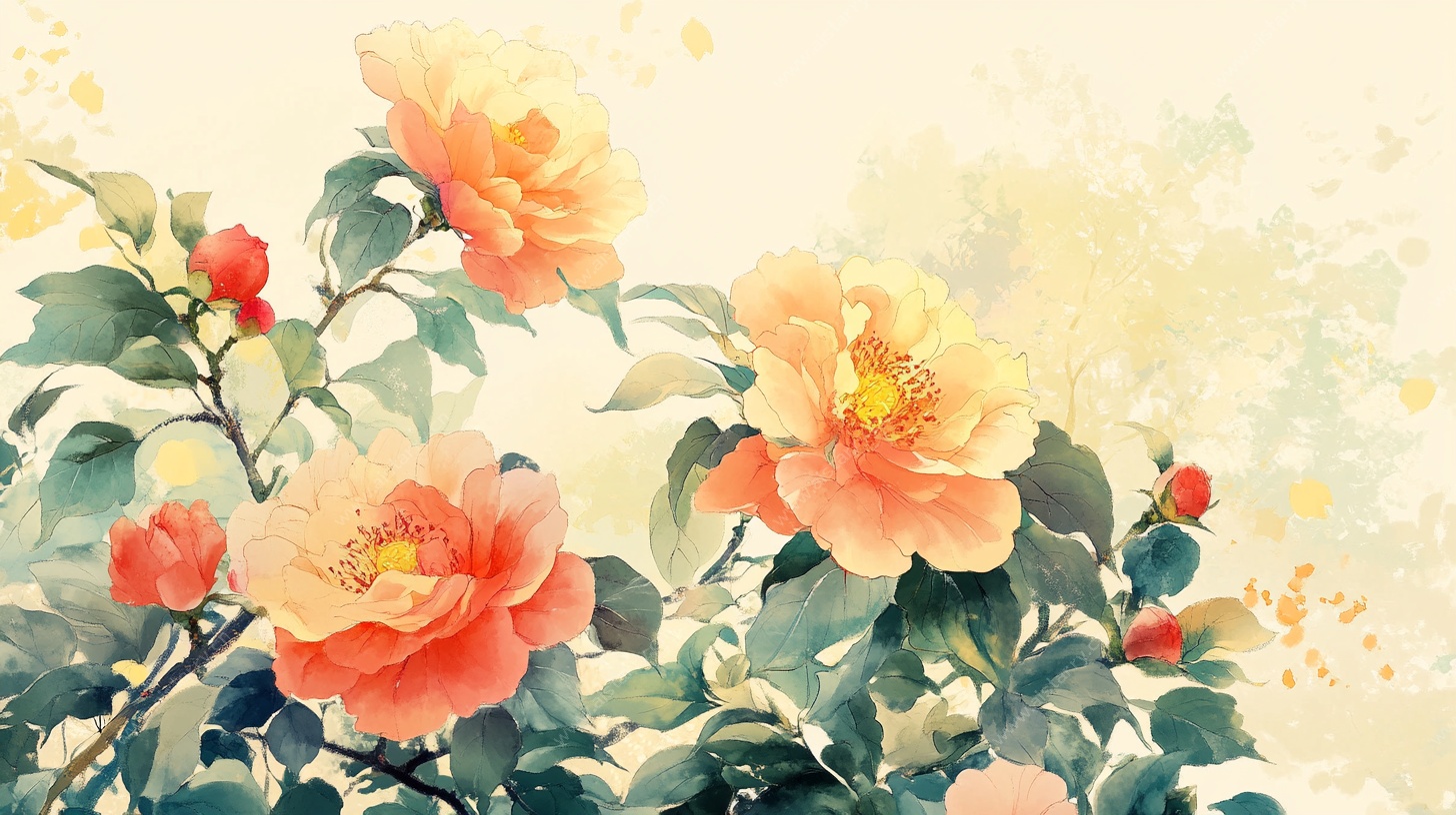 水墨写意盛开的娇艳牡丹