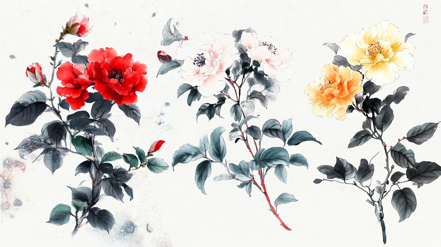 水墨牡丹花卉图