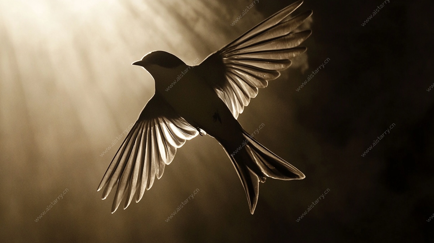 逆光飞鸟剪影