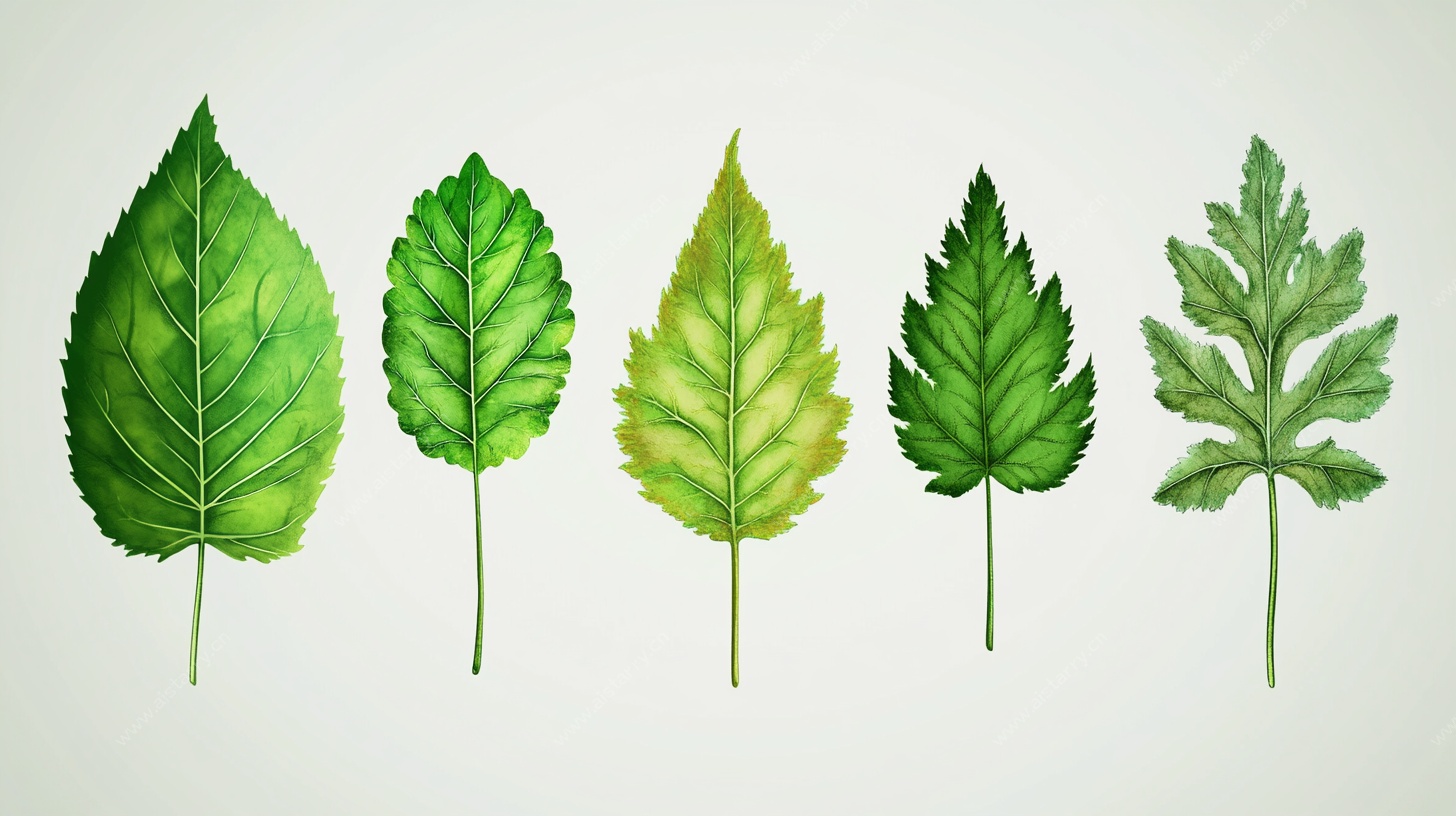 水彩绘叶 多样绿意之美