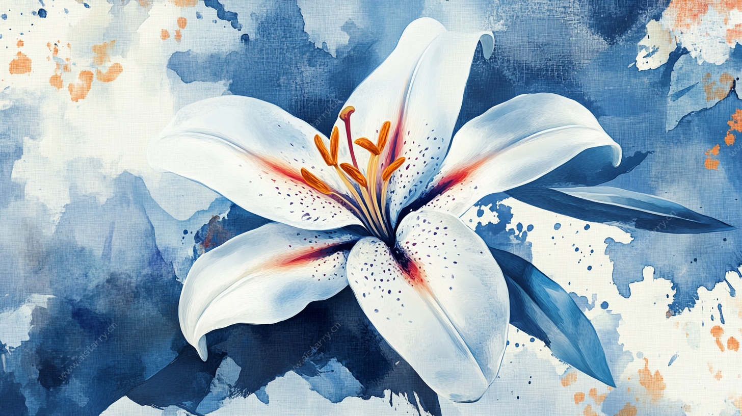 水彩风格百合花艺术画