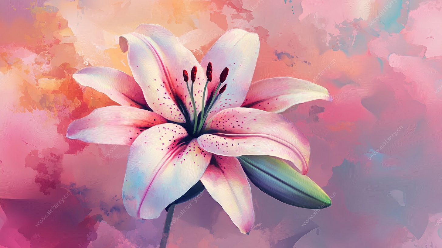 梦幻粉色百合花插画