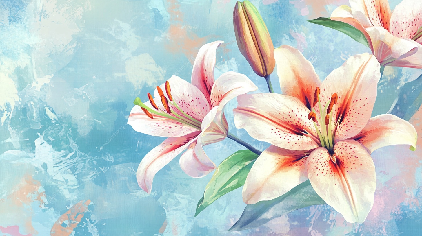 梦幻水彩百合花插画