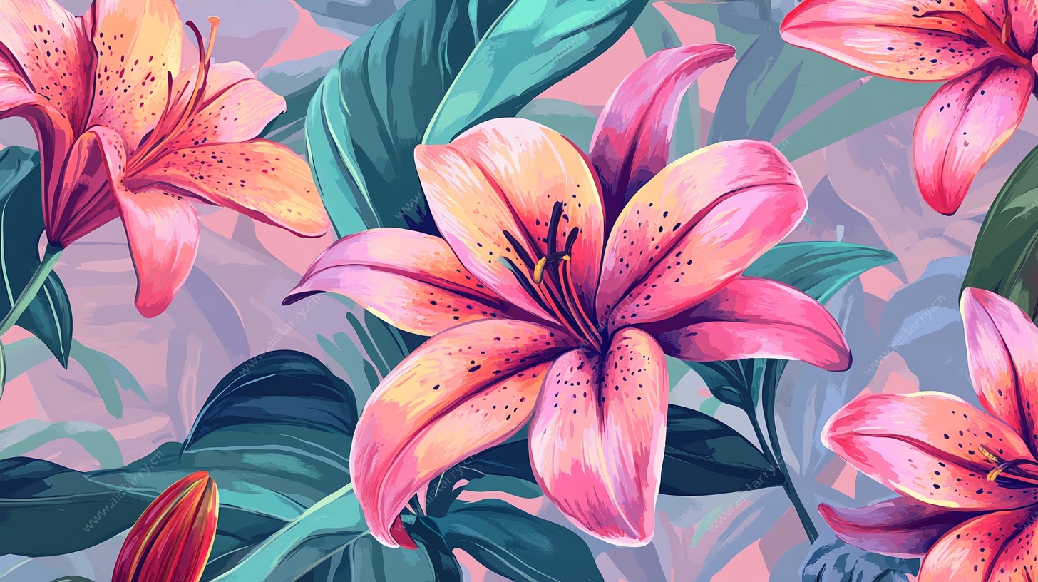 粉色百合花卉图案设计