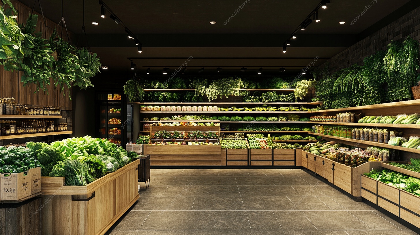 现代风绿植点缀生鲜超市