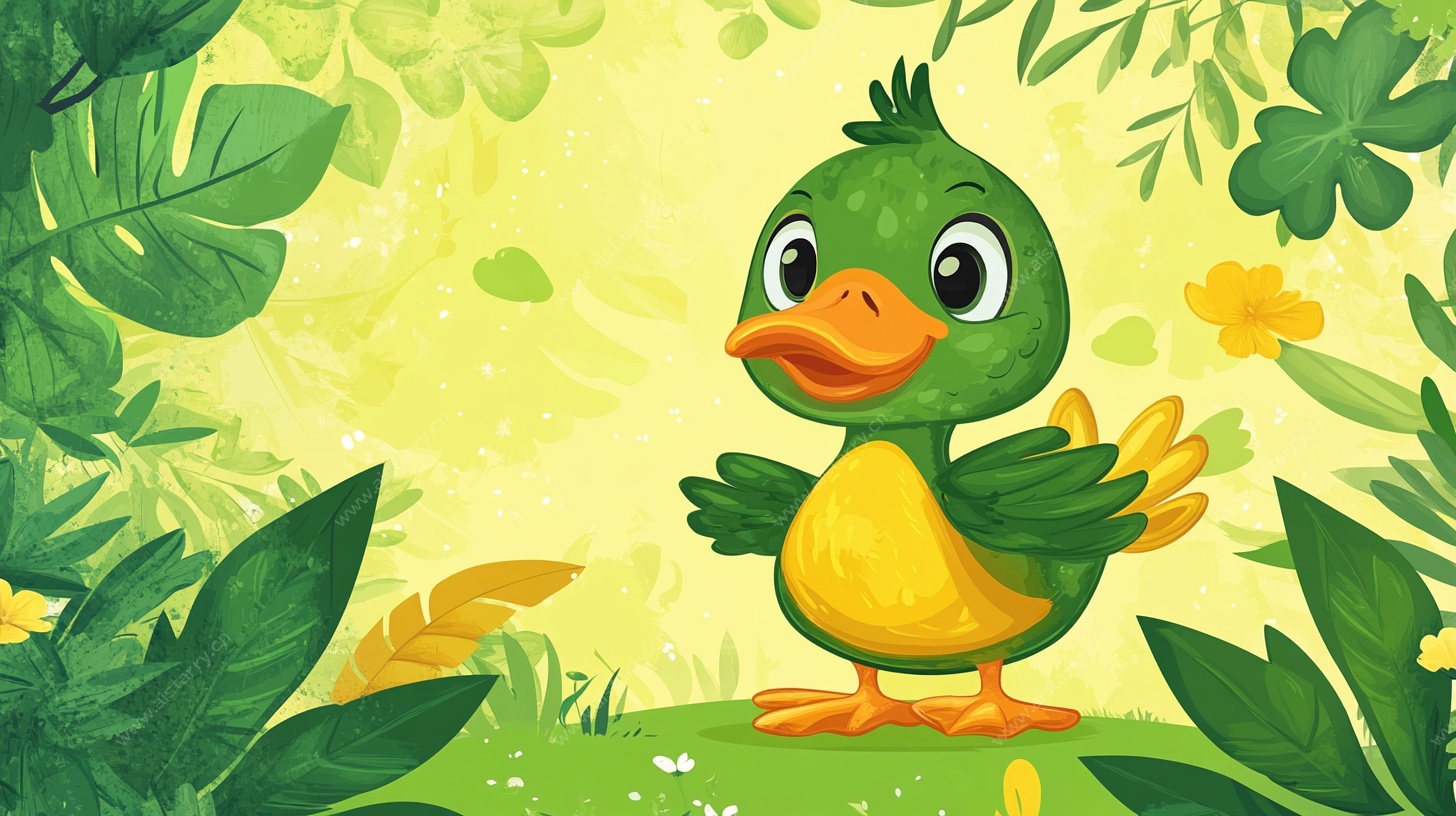 可爱绿鸭置身繁茂绿植间