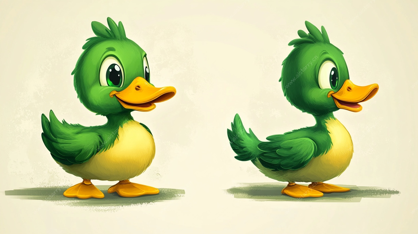 可爱绿鸭卡通形象展示