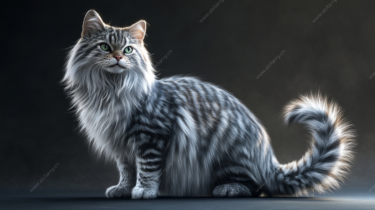 长毛斑纹猫的优雅姿态
