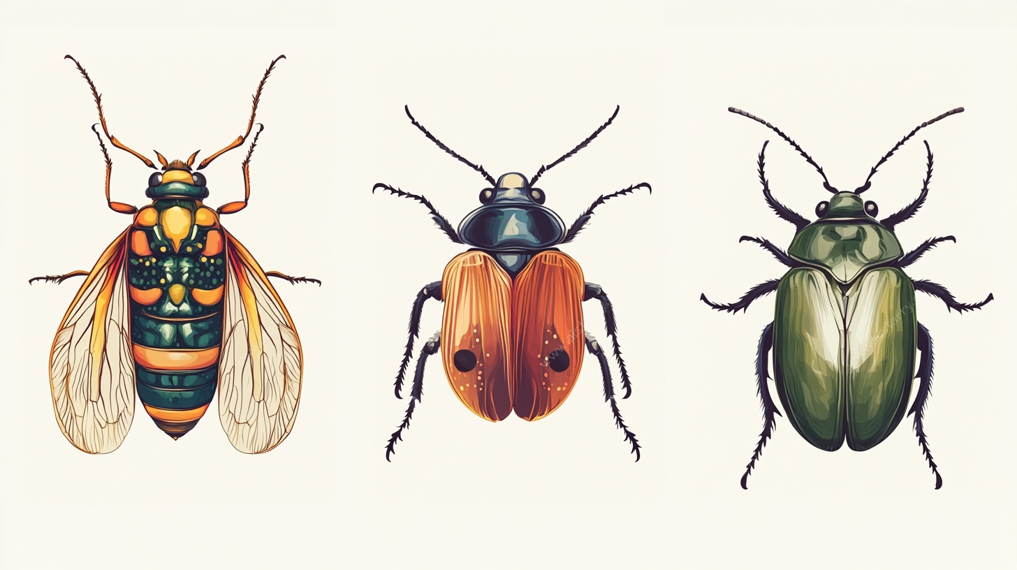 三只多彩甲虫插画