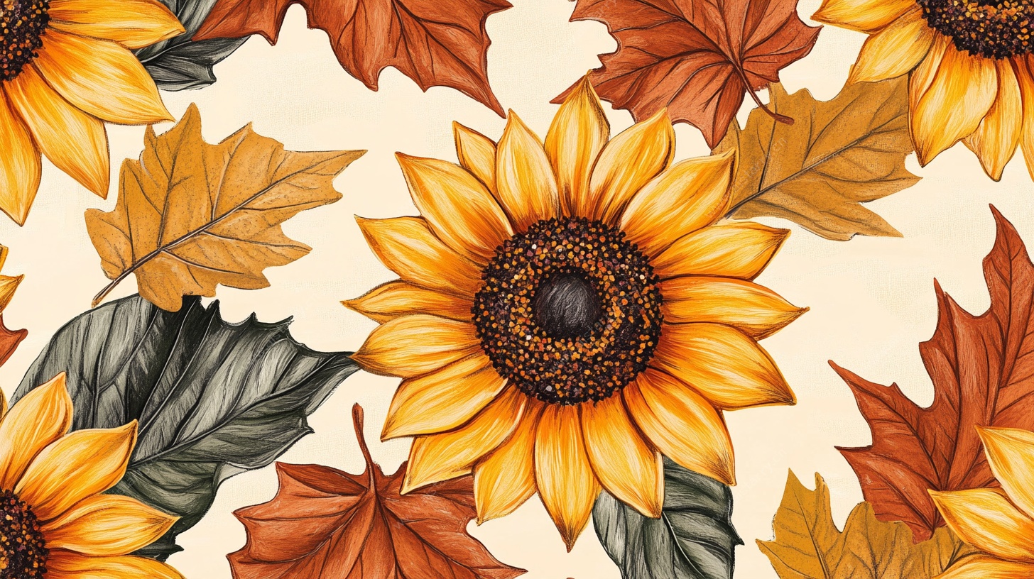 向日葵与秋叶的梦幻图案