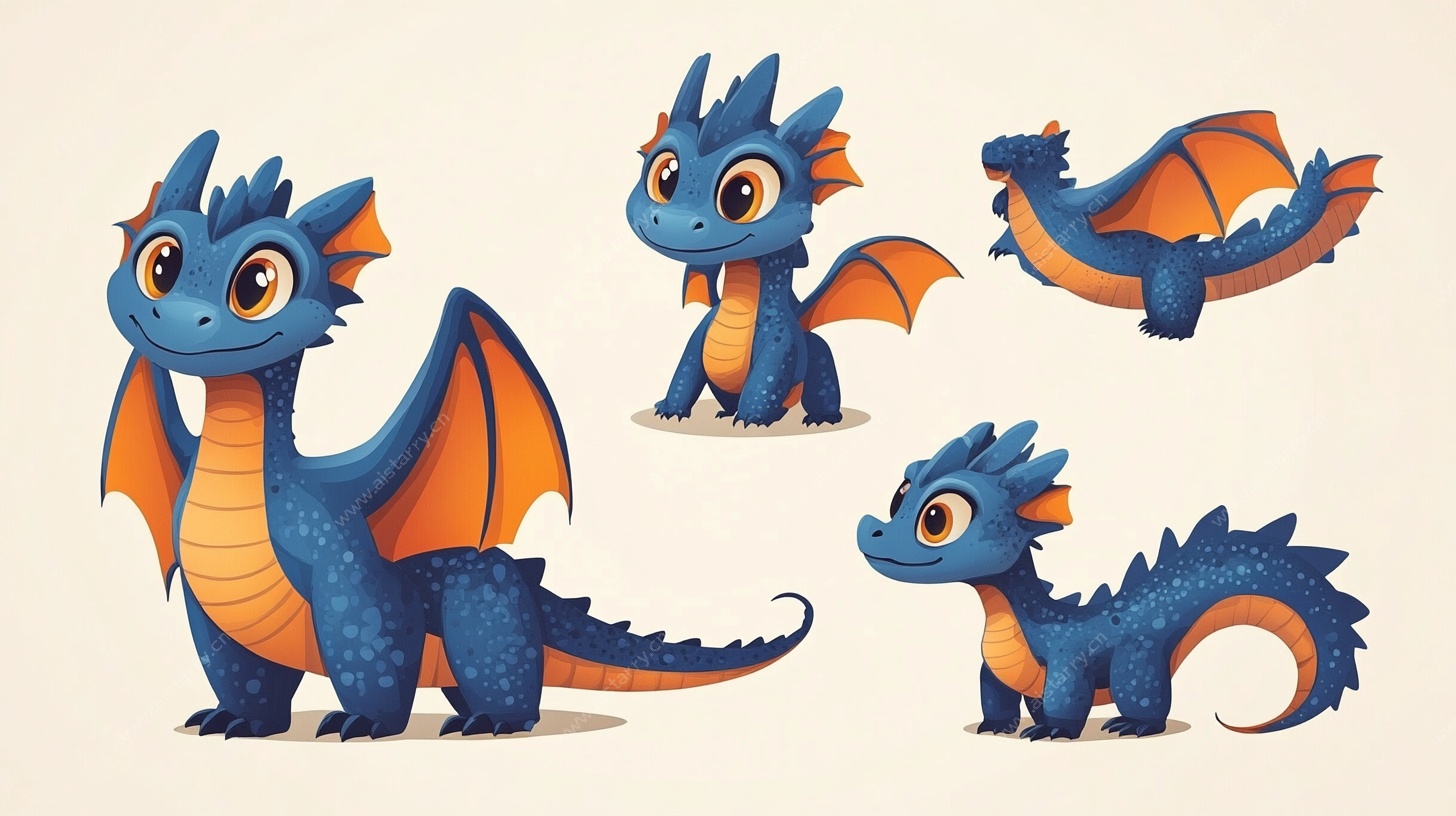 可爱蓝色小龙多姿态展示