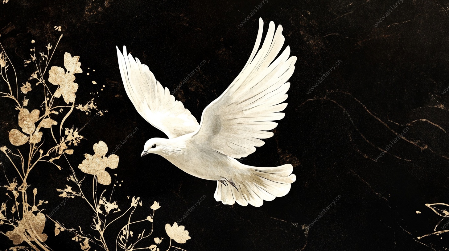 白鸽花卉图 优雅灵动之景