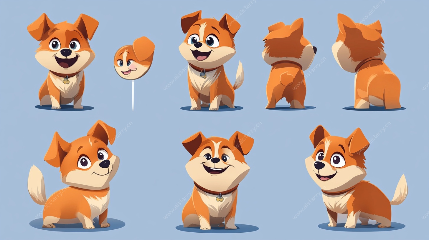 可爱柴犬多姿态插画