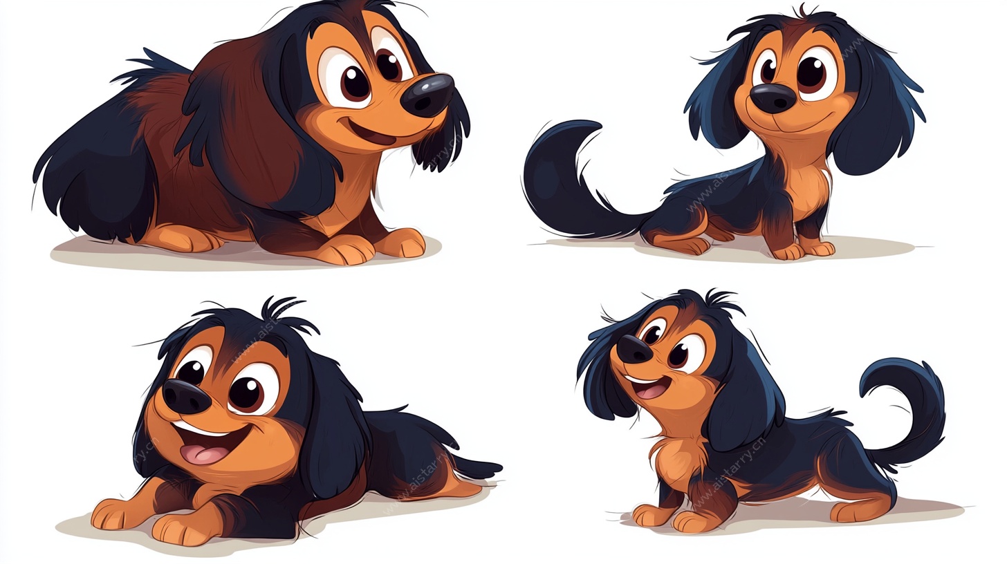 可爱腊肠犬四格插画