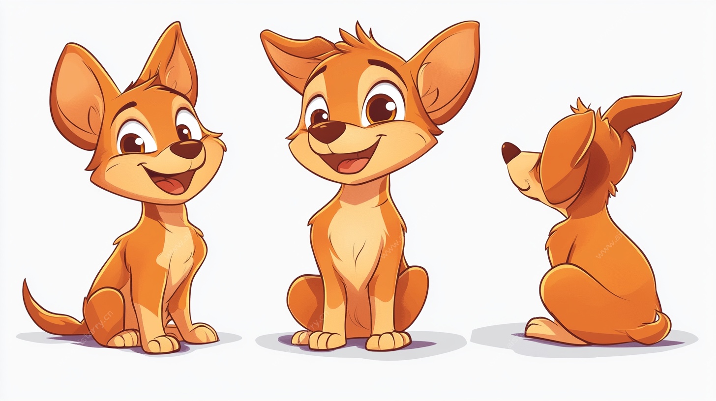 三只可爱坐姿卡通小狗