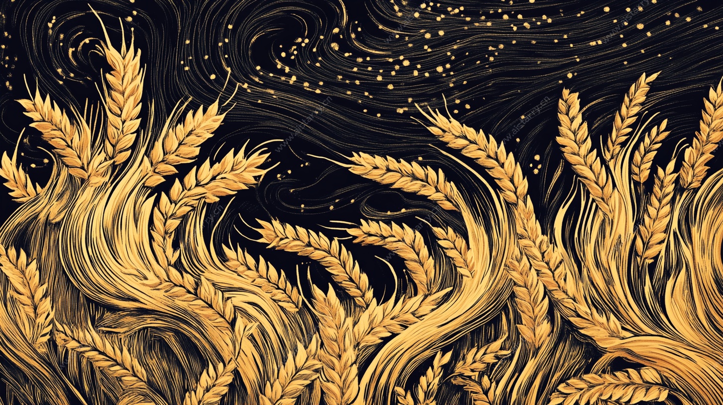 金色麦浪星空插画