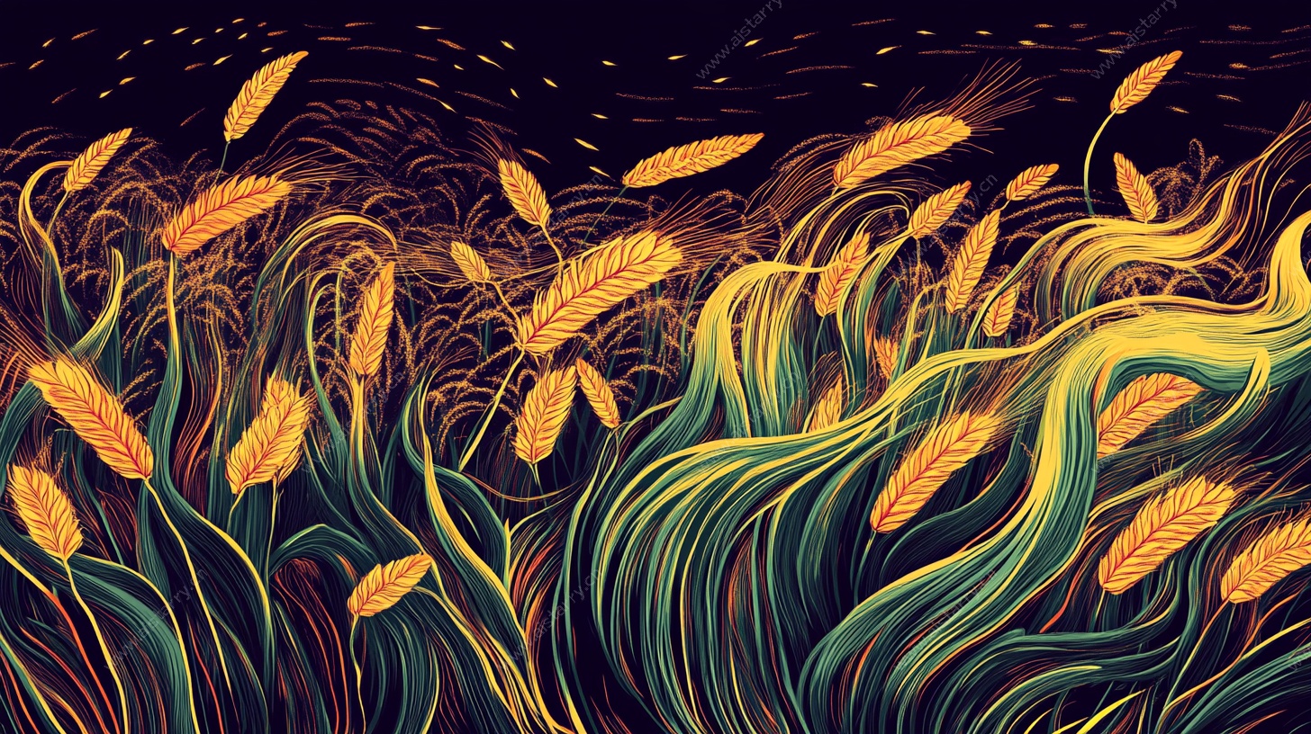 麦浪涌动的奇幻田野风光