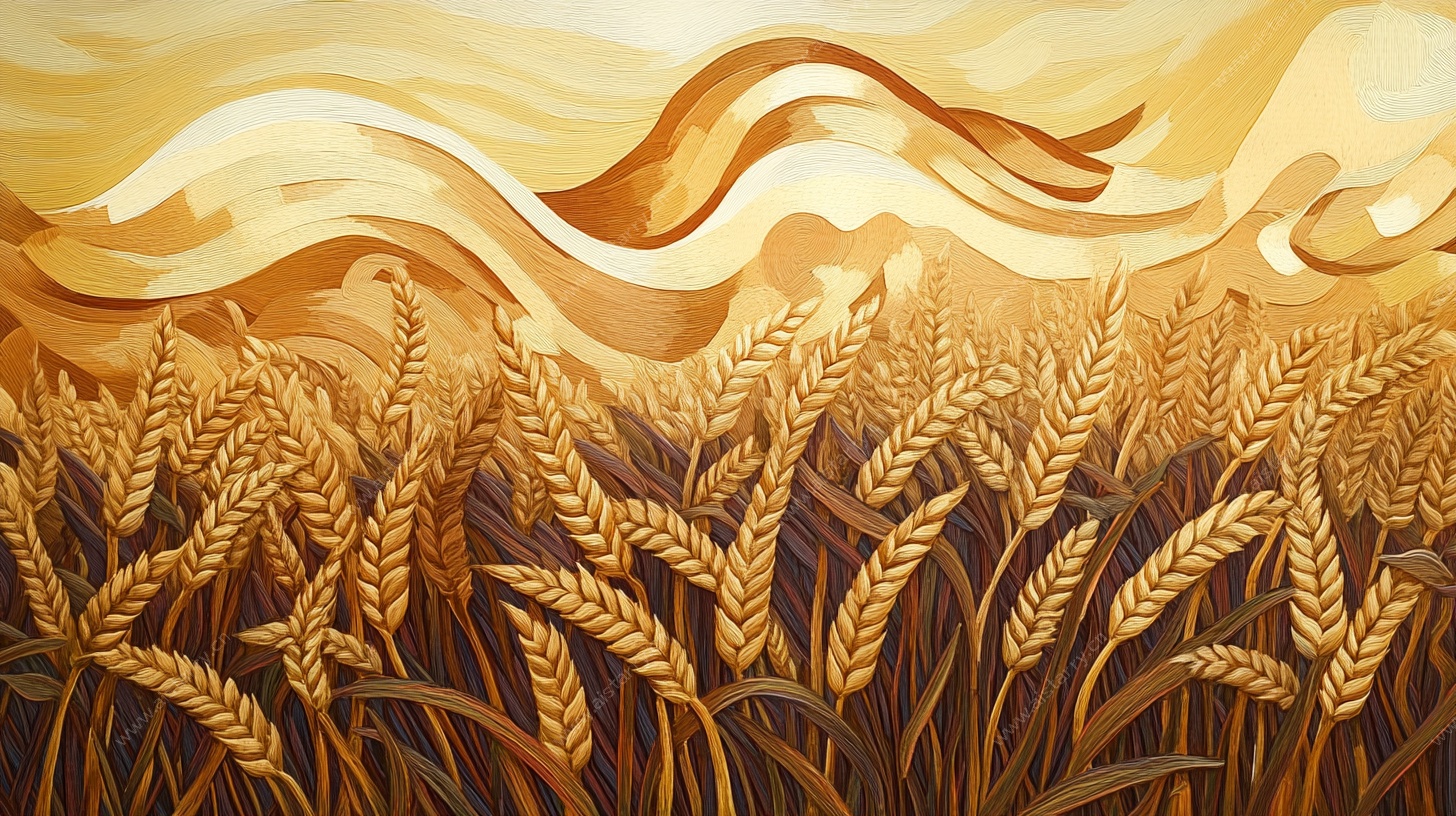 金色麦浪田园风光插画