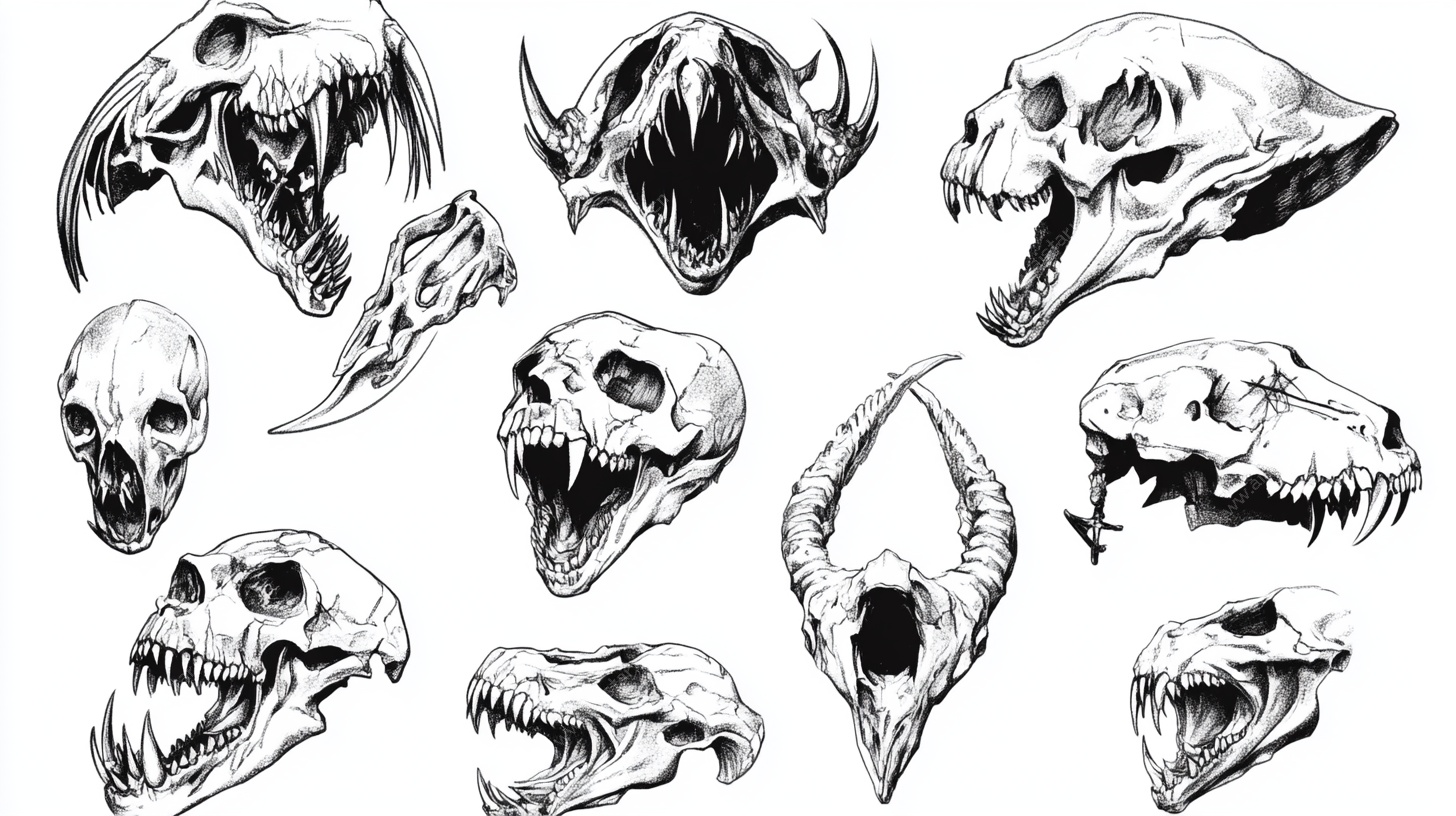 多样怪兽头骨插画集合