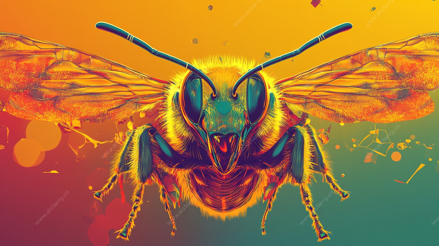 霓虹色凶猛蜜蜂插画