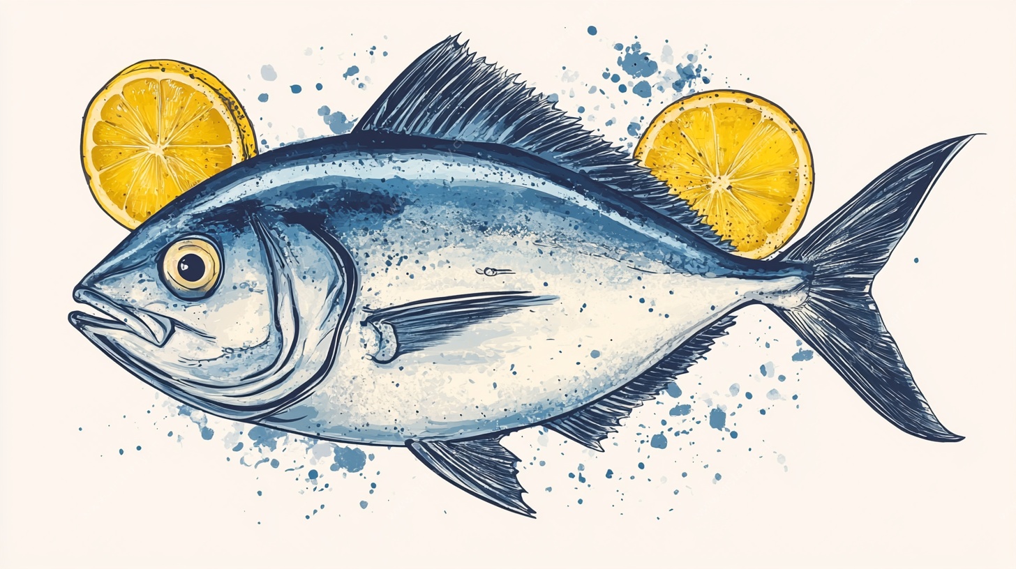 蓝调柠檬鱼插画