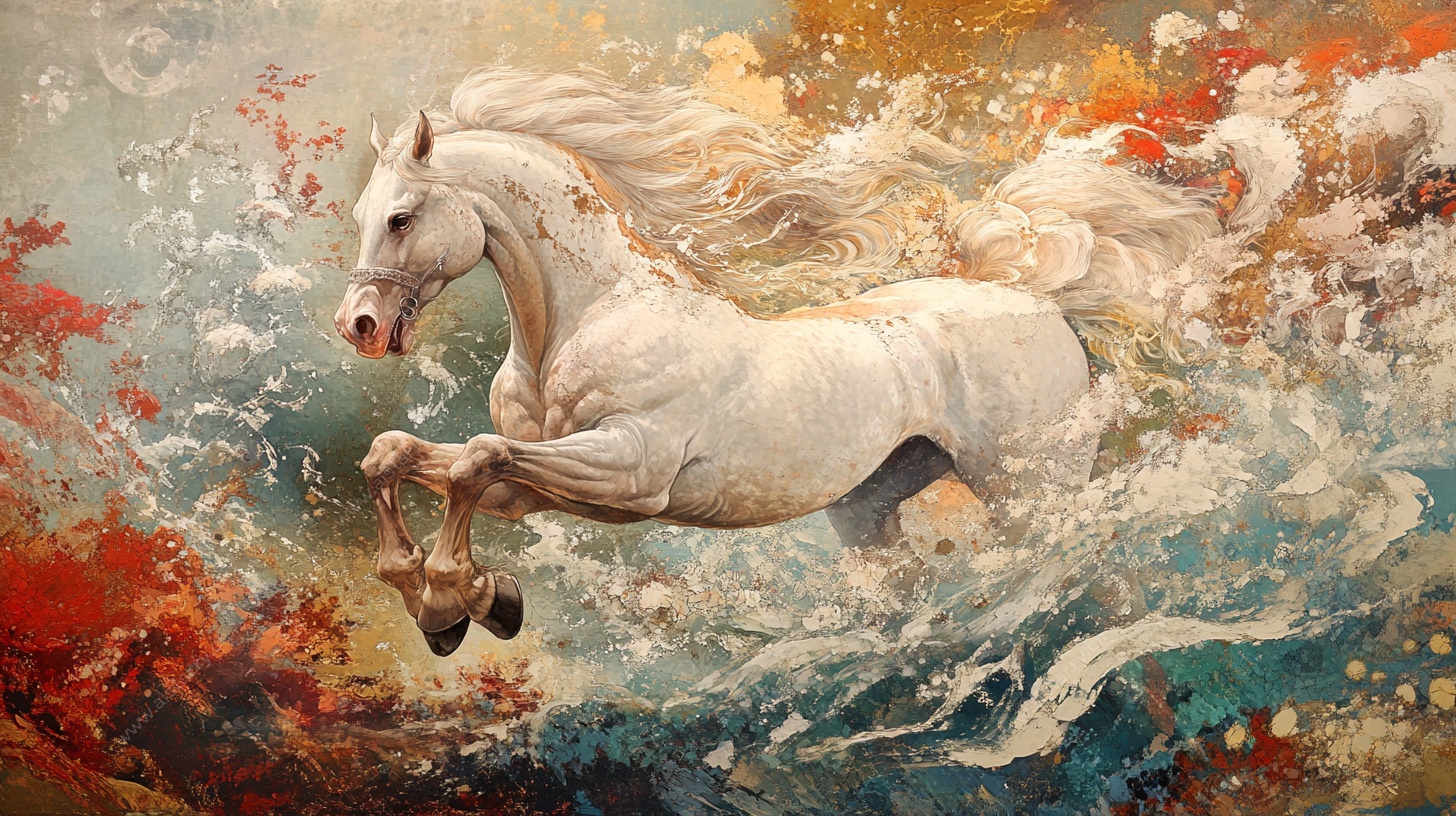奔腾白马绘就梦幻图景