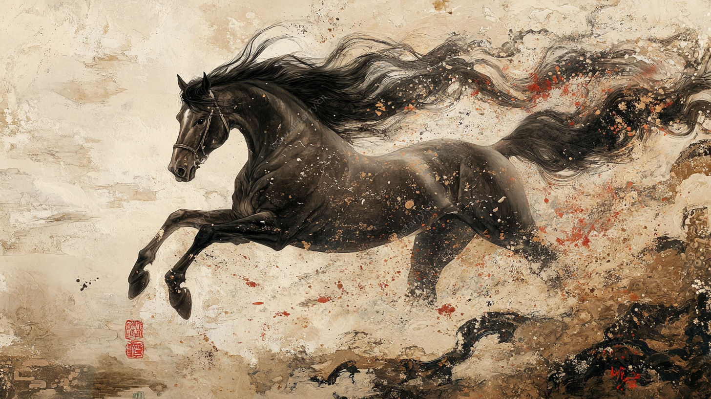 奔腾的水墨骏马图