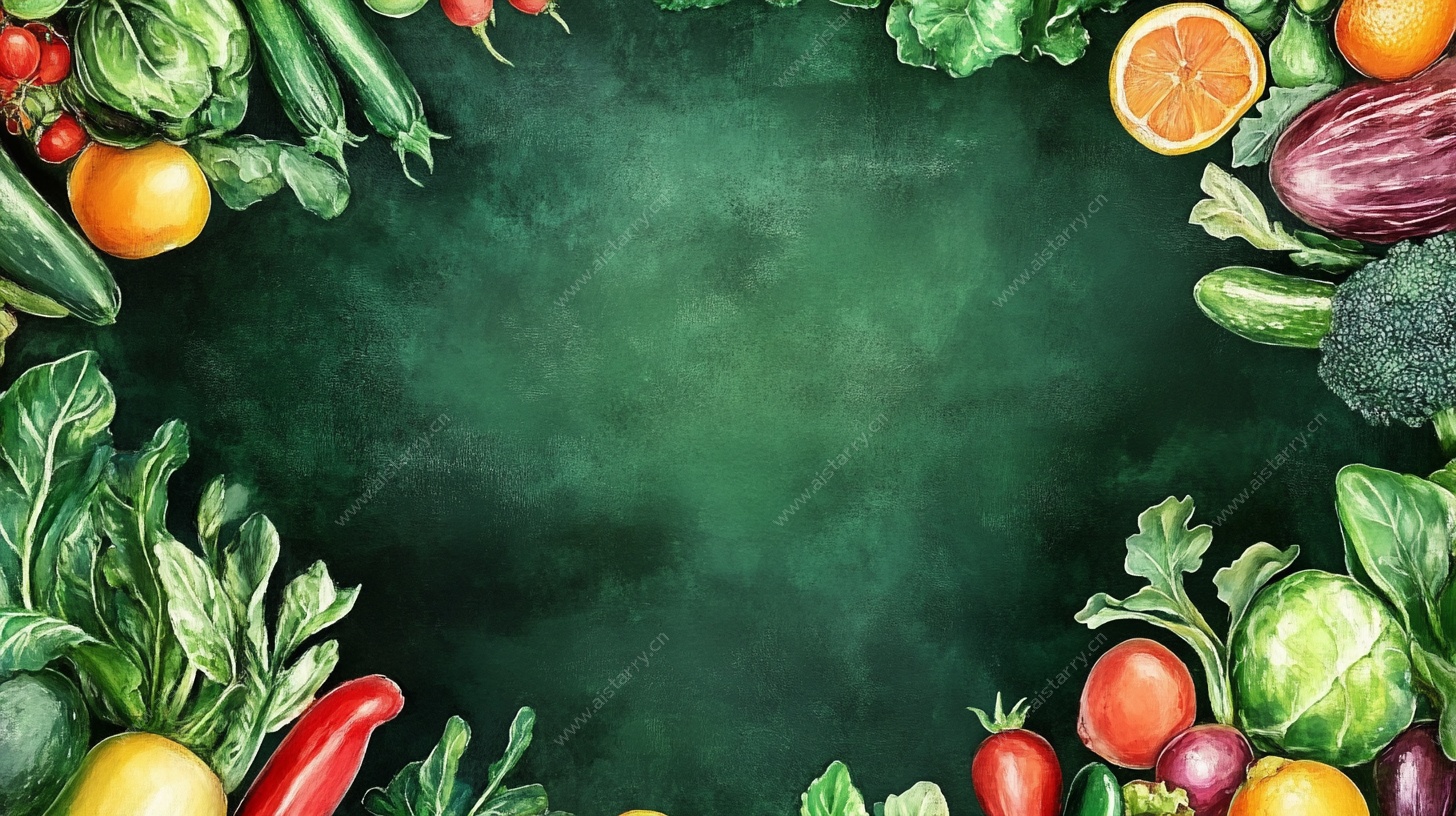 果蔬环绕的绿色背景图