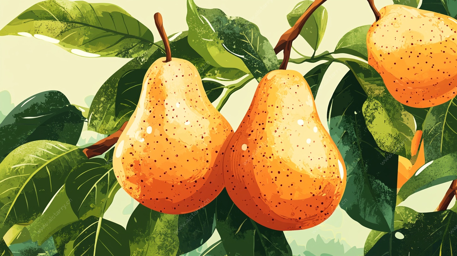 枝头黄梨 清新插画