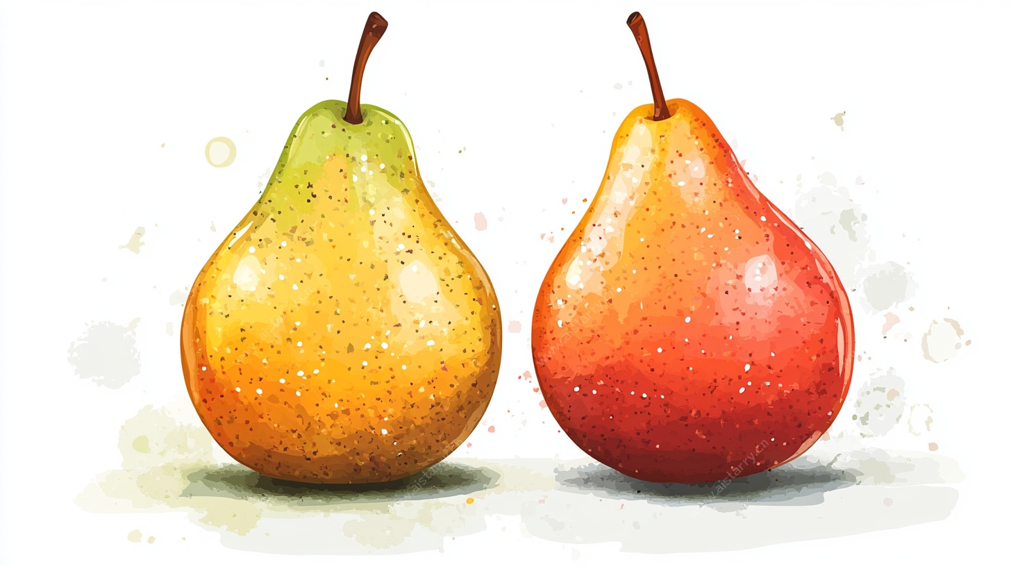 水彩风格双生梨插画