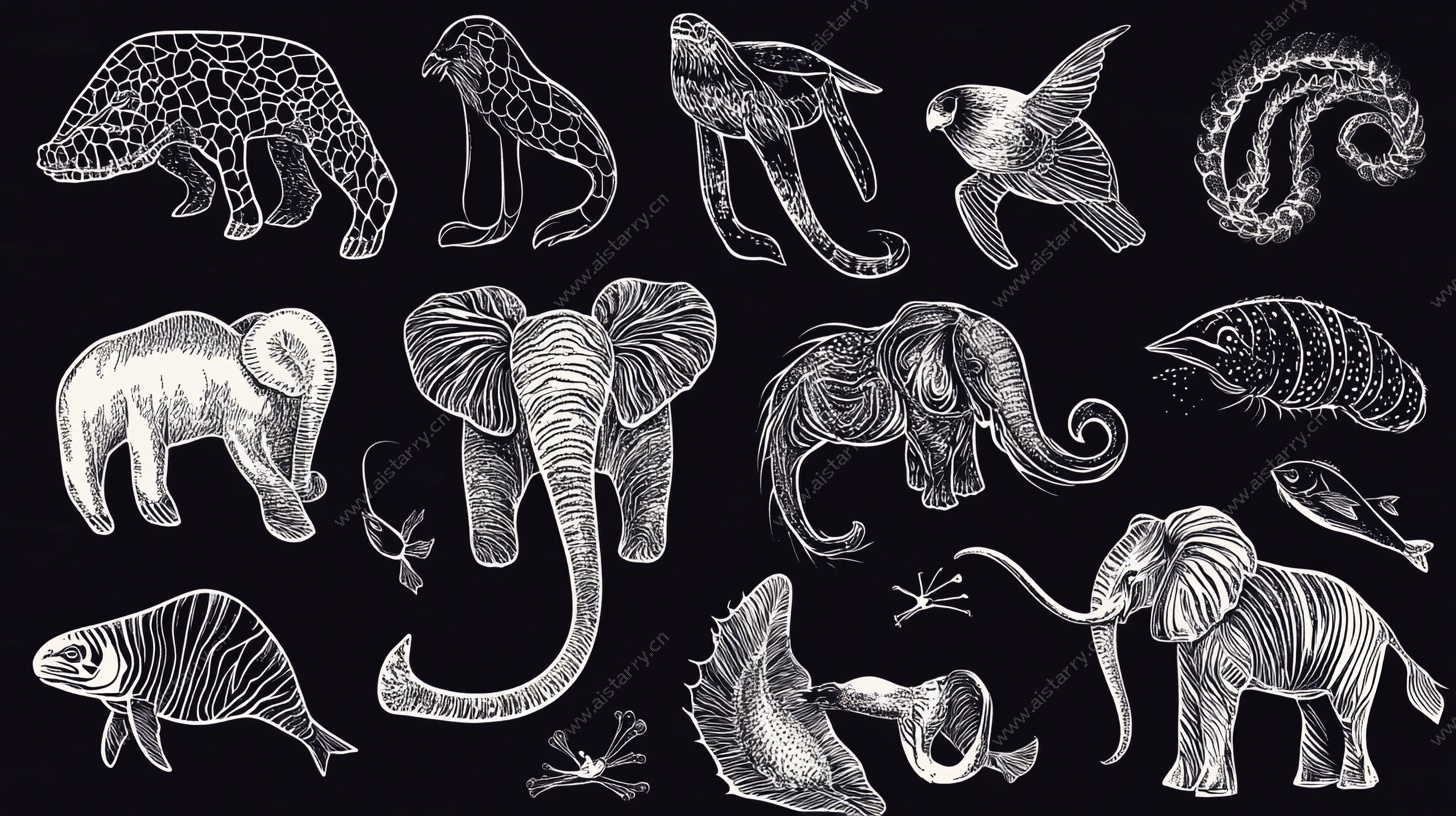 手绘动物集合插画