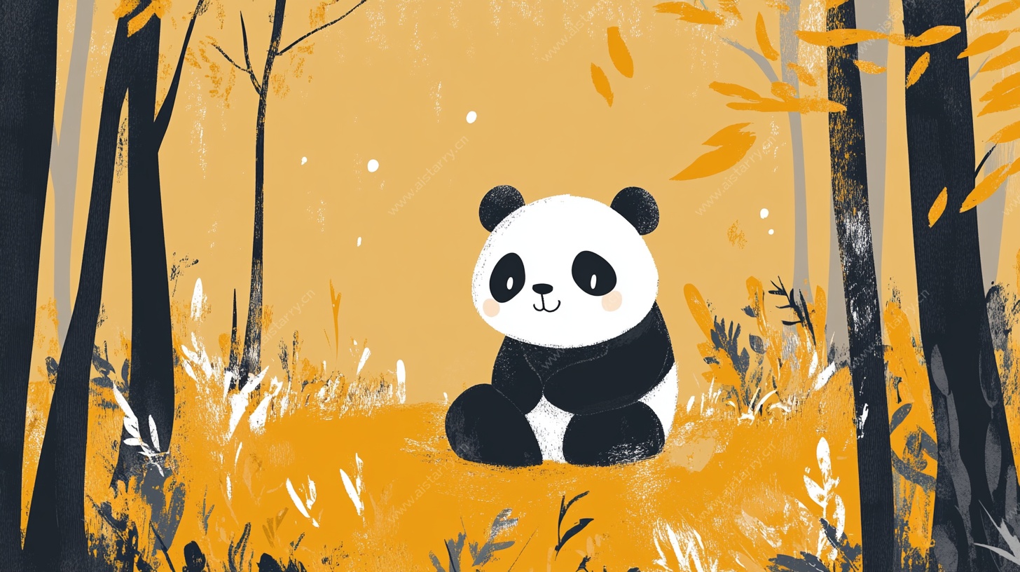 秋日林中的可爱熊猫