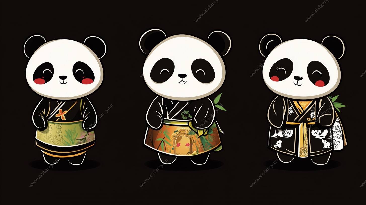 可爱熊猫传统服饰形象