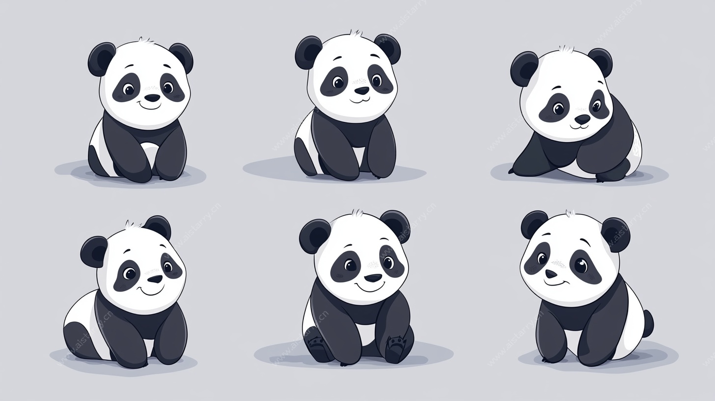 可爱熊猫不同姿态插画