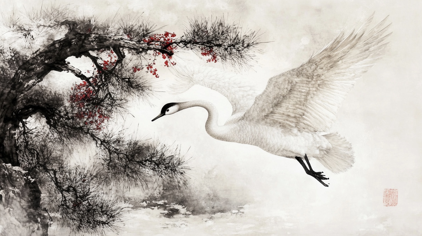 白鹤青松图