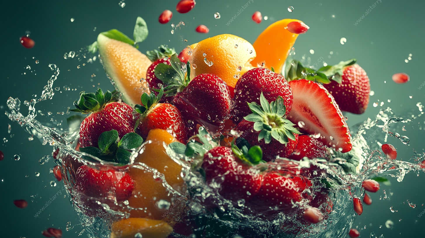 缤纷水果水花四溅瞬间