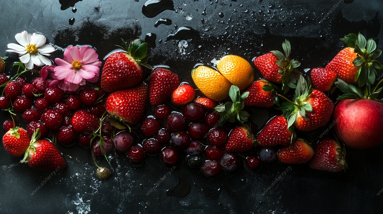 缤纷水果与鲜花的组合