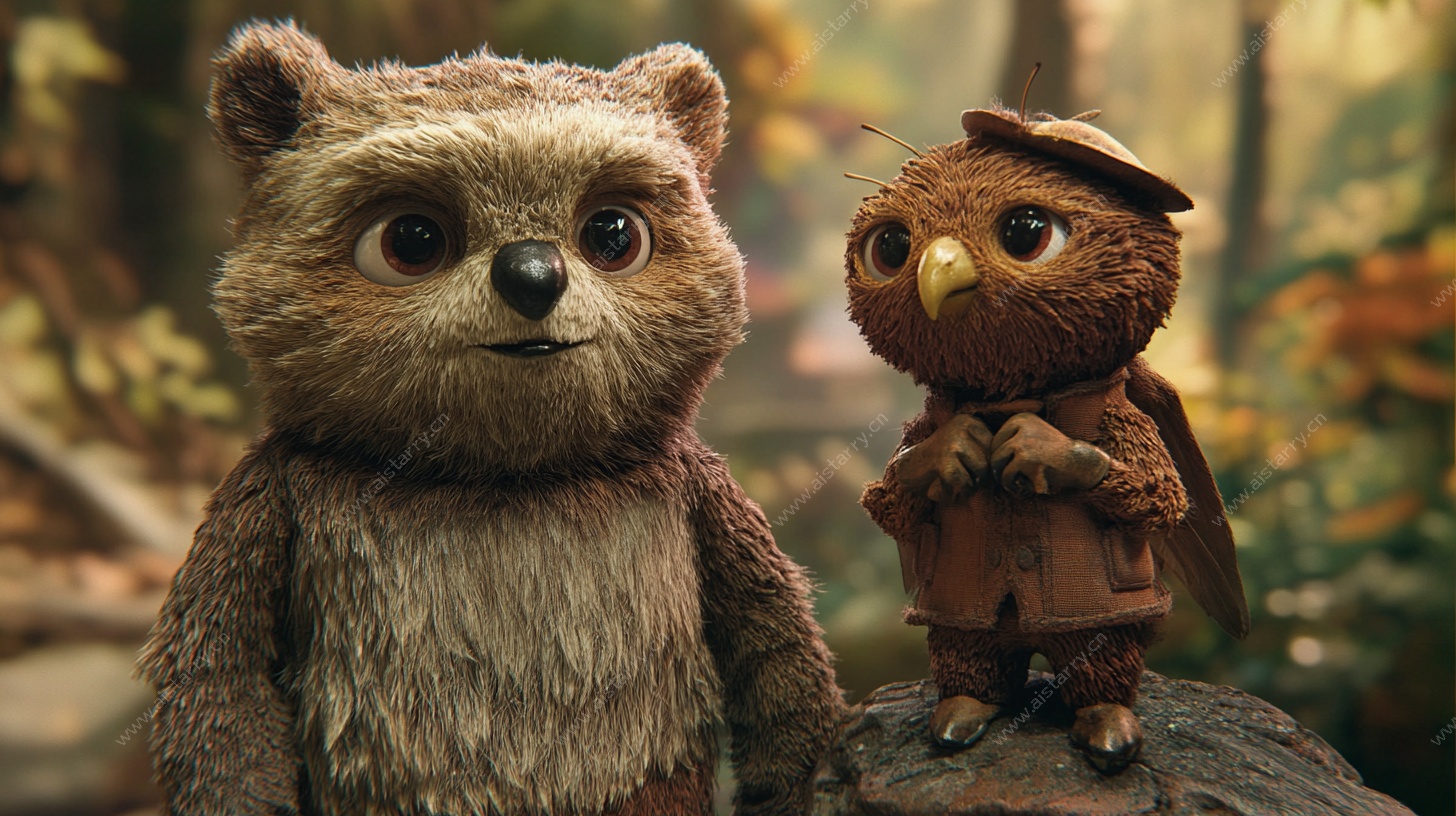 森林中的小熊与猫头鹰