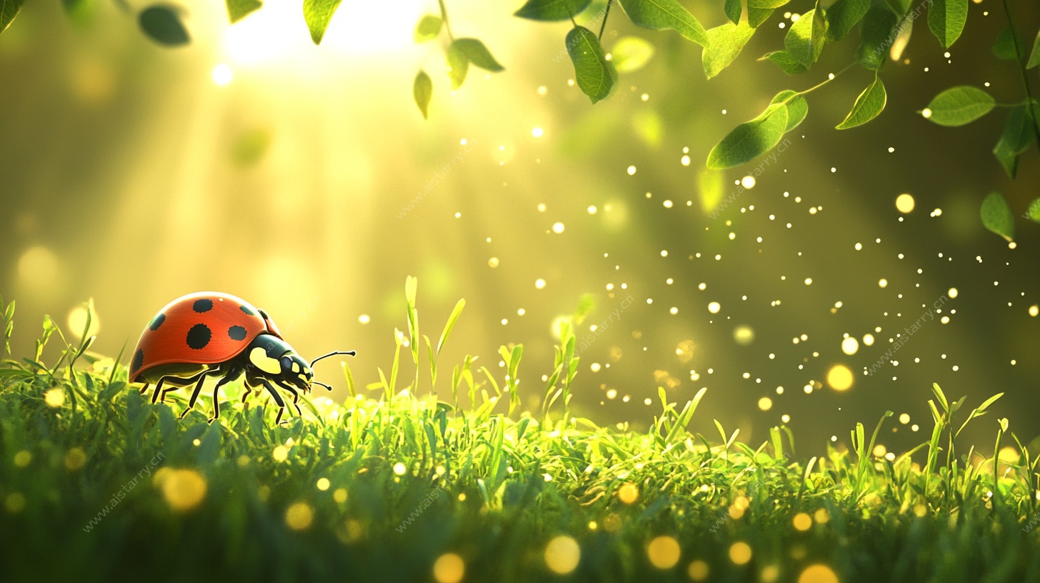 阳光下的瓢虫漫步
