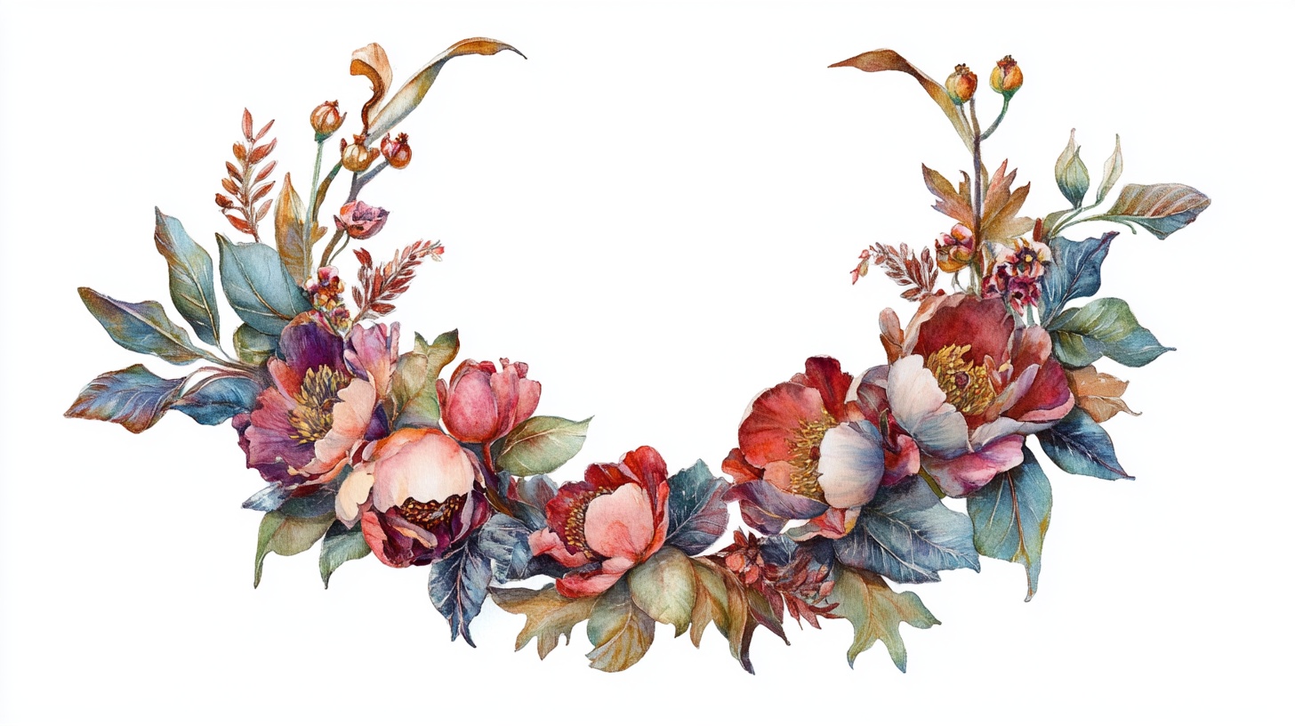 水彩花卉花环插画