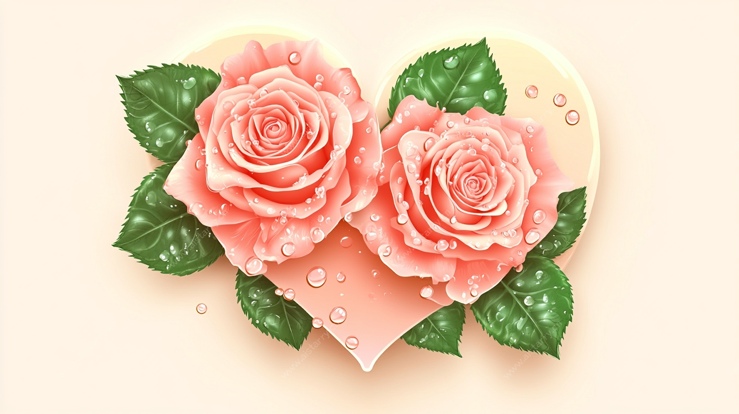 心形粉玫瑰插画